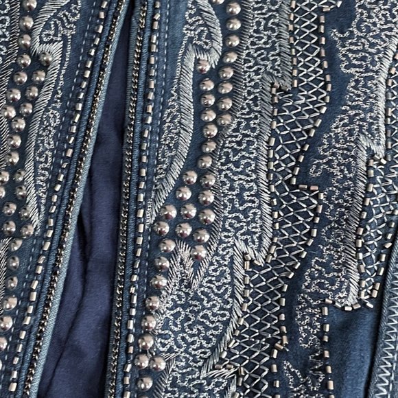 Reba Womens Blue Embellished Embroidered Studded Denim Jean Jacket  Size XL - Picture 12 of 12